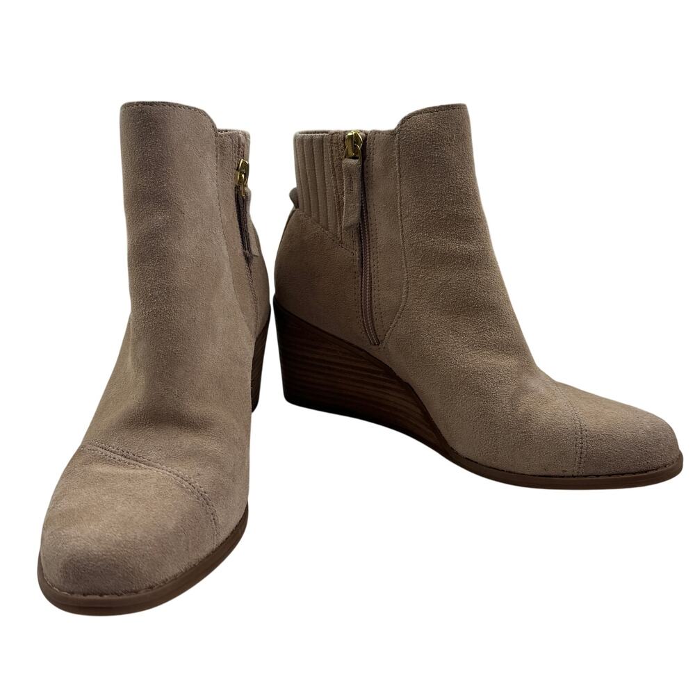 TOMS Beige Neutral Classic Suede Side Zipper Wedge Booties Women's Size 8.5